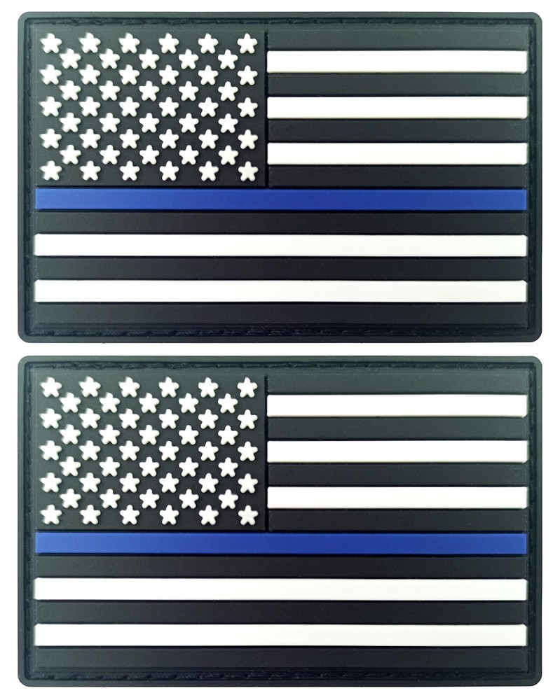 Thin Blue Line American Flag Patch Police Tactical Patch - PVC Rubber Hook an...
