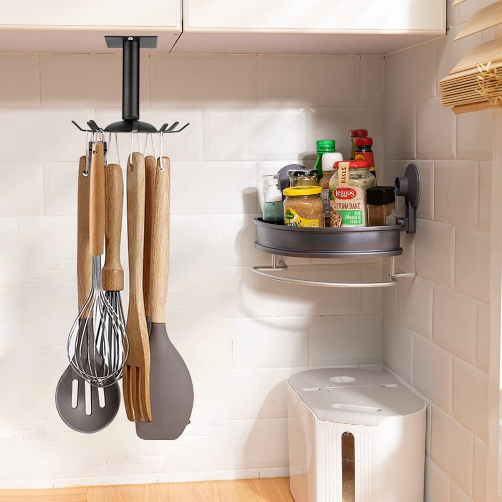 Kitchen Rotating Utensils Hooks Matte Black Cooking Utensil Rack with 8 Rotat...