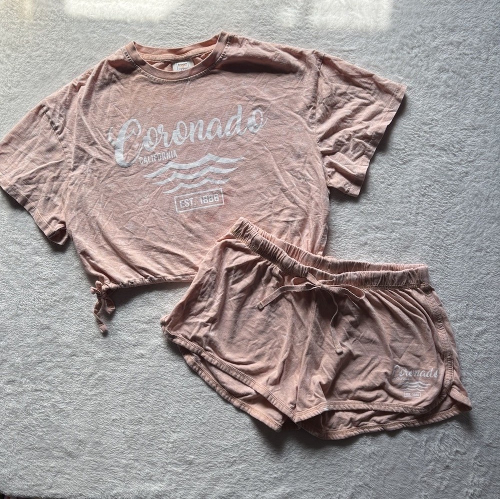 • Bloom + Pop Cropped Top & Shorts Pink Set Women’s Size S
