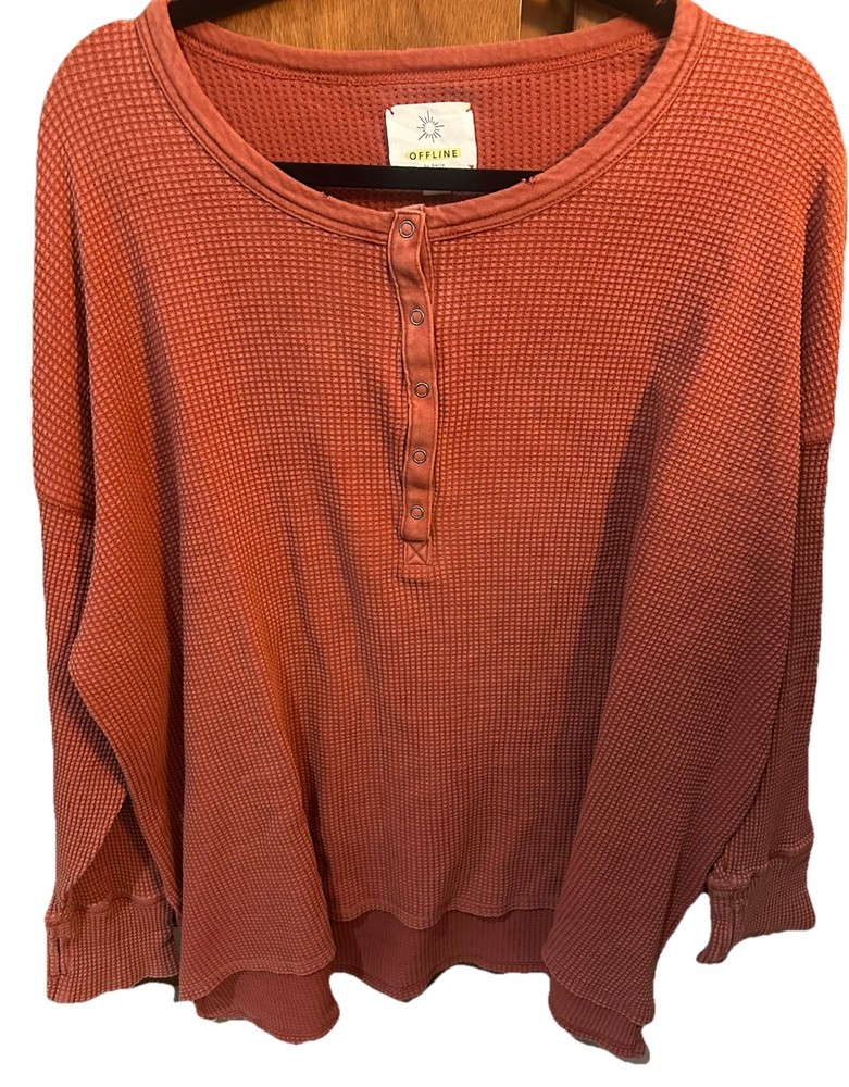 OFFLINE BY AERIE WAFFLE HENLEY T SHIRT THERMAL TOP WOMENS SZ XXL