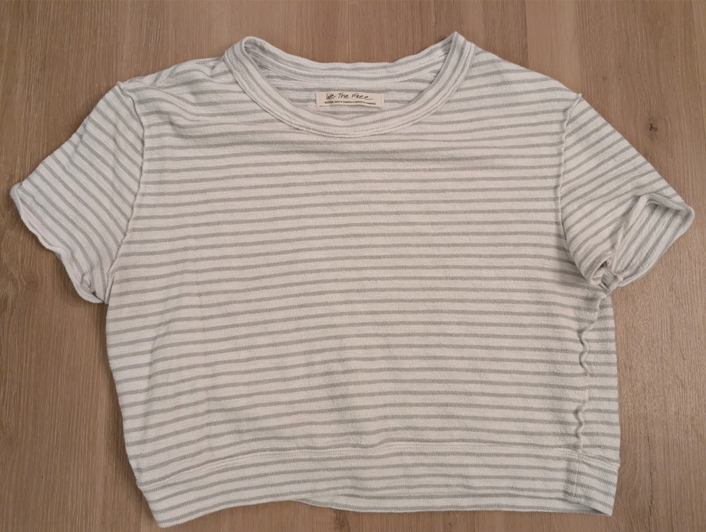 We The Free People Everyday Crop Striped T-Shirt Top White Black Sz M