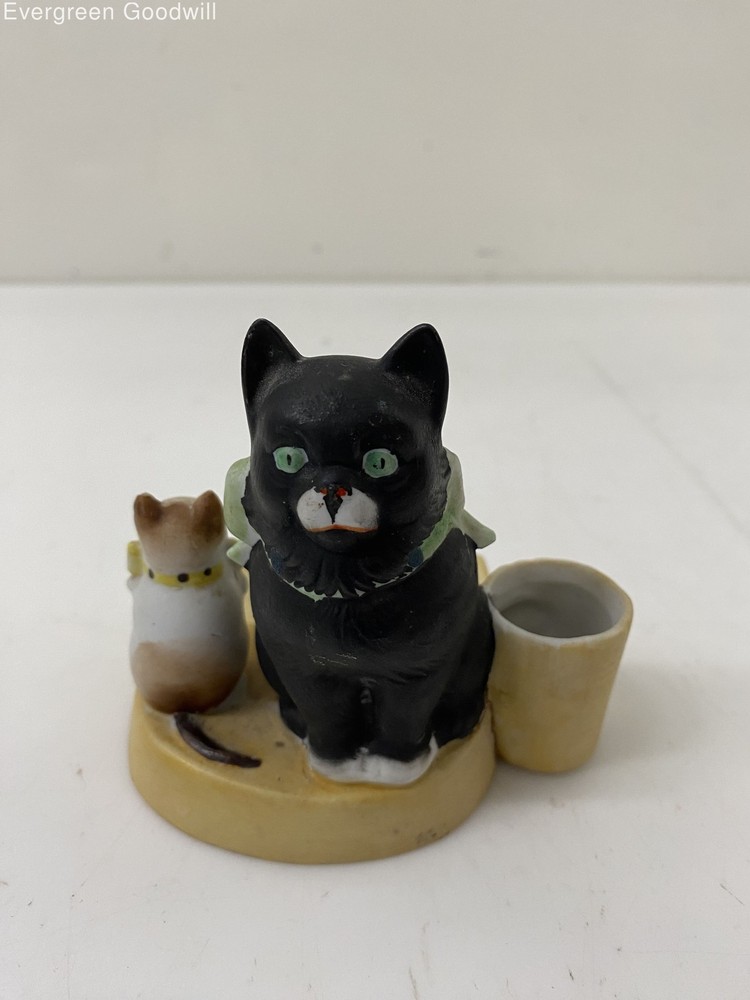 SCHAFER & VATER Bisque Black Cat Kitten Match Striker Holder DON’T SCRATCH ME