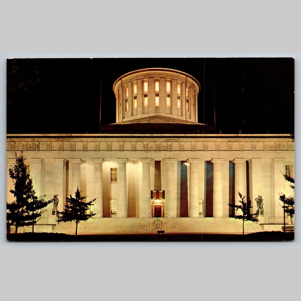 Postcard Night View Ohio State Capitol Columbus Greek Revival
