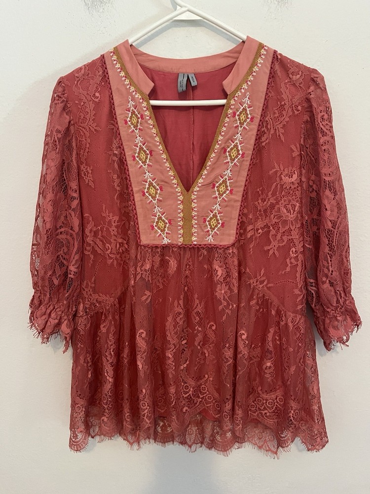 Anthropologie Blank London Pink Lace Boho Top Medium