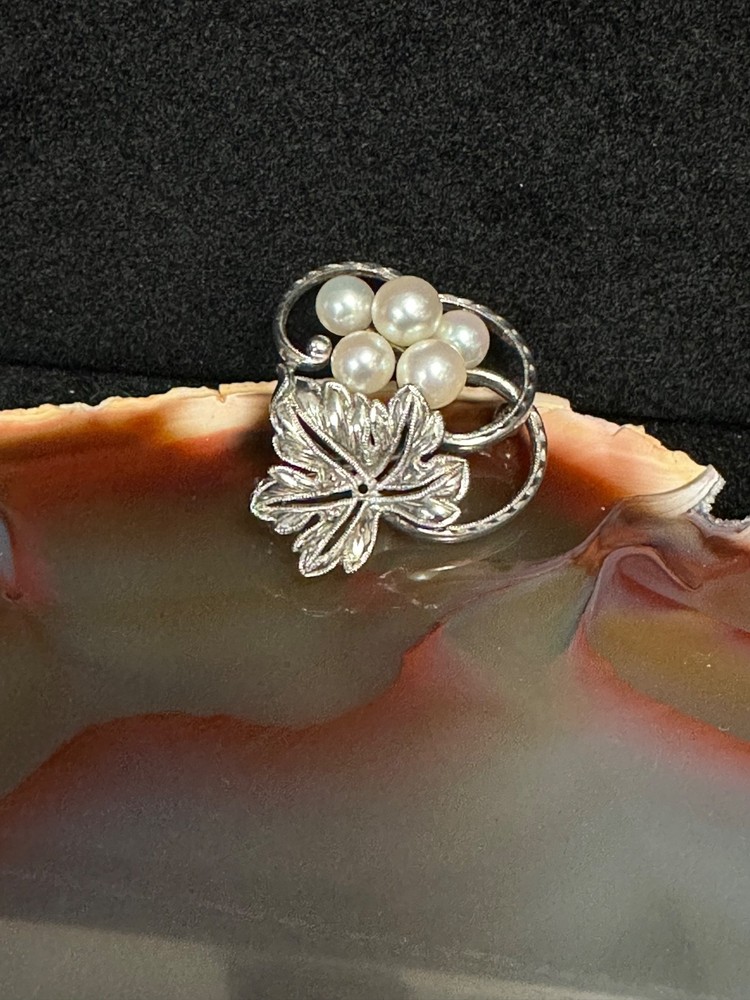 Mikimoto Sterling Pearl, Grape Leaf Pin