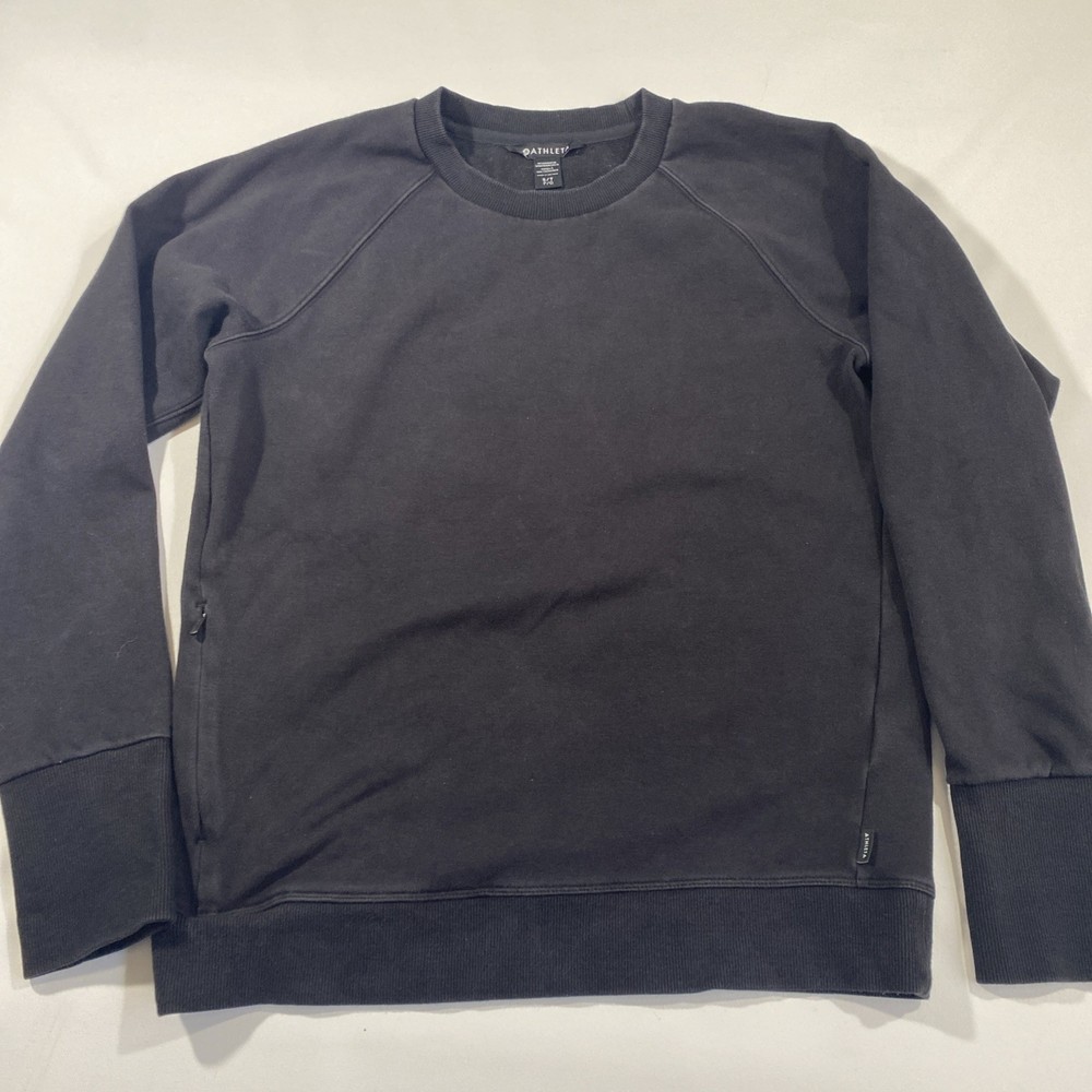 Athleta Black Crewneck Sweatshirt Size S Womens Zip Pocket, Thumbholes