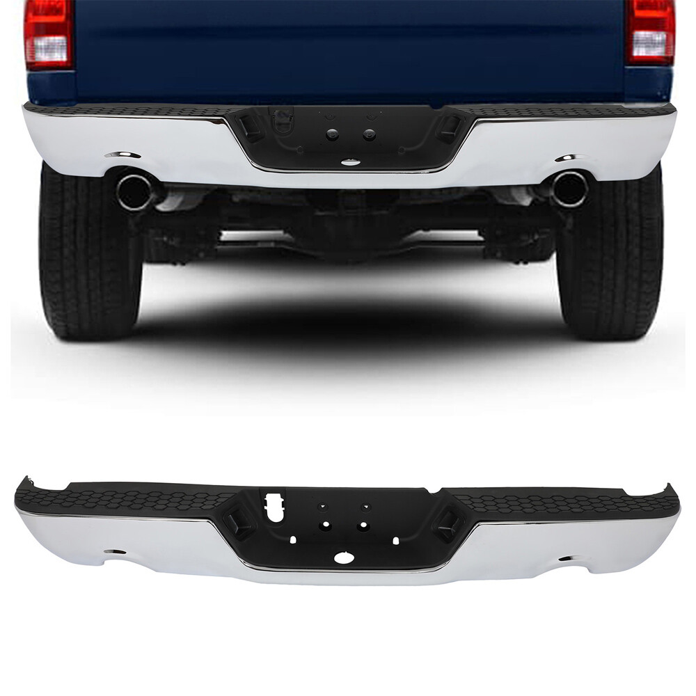 PICKOOR Rear Bumper w/Dual Exhaust w/o Sensor Holes For 2009-2018 Dodge Ram 1500