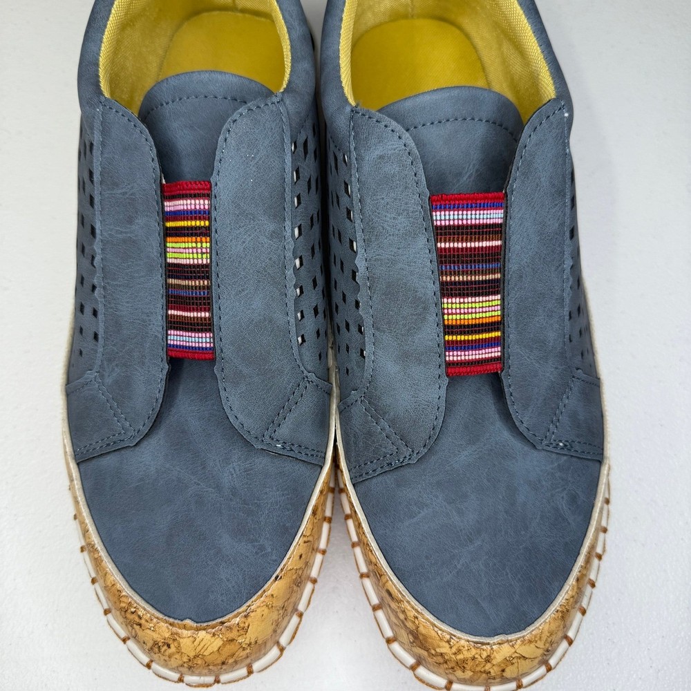 Blue Leisure Walking Shoes with Multi-Color Elastic Strap Slip-On Sneakers