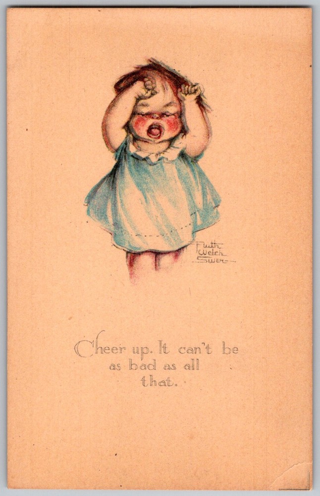 Antique Postcard Crying Toddler Illustration US 1910s