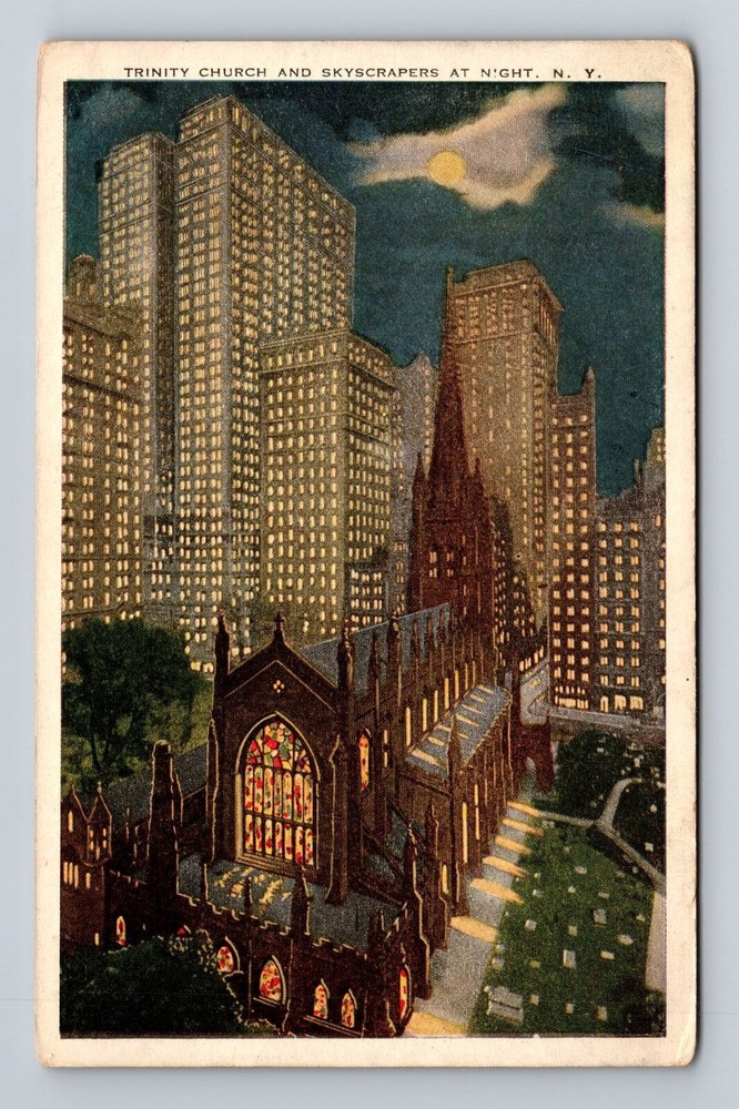 New York City NY, Aerial Trinity Church, Religion, Antique, Vintage Postcard