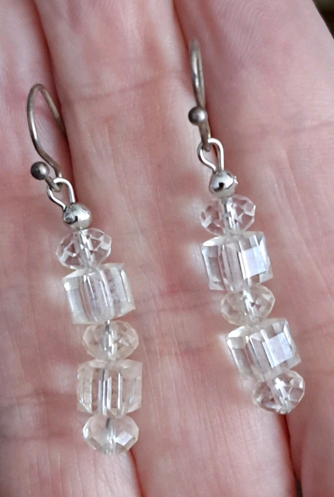 Vintage Sterling Silver Crystal Beaded Earrings  .925 dangle