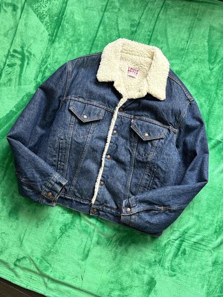 80S LEVIS SHERPA LINED TRUCKER JACKET DEEP BLUE DENIM SIZE 46R MADE IN USA