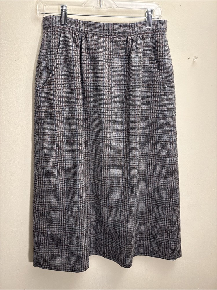 LL Bean Women Wool Herringbone A Line Skirt Size 10 Minimalist Academia A022