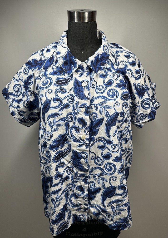 Cleobella Women's Small Blue White Floral Cotton Button Up Shirt Blouse