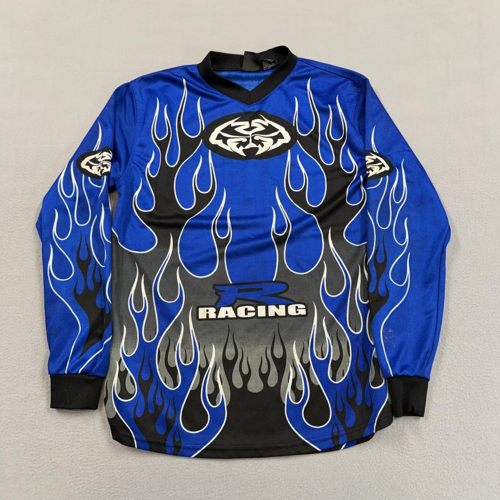 MTX Motocross Shirt Mens small Blue Flame Jersey Long Sleeve MX Racing Motocross