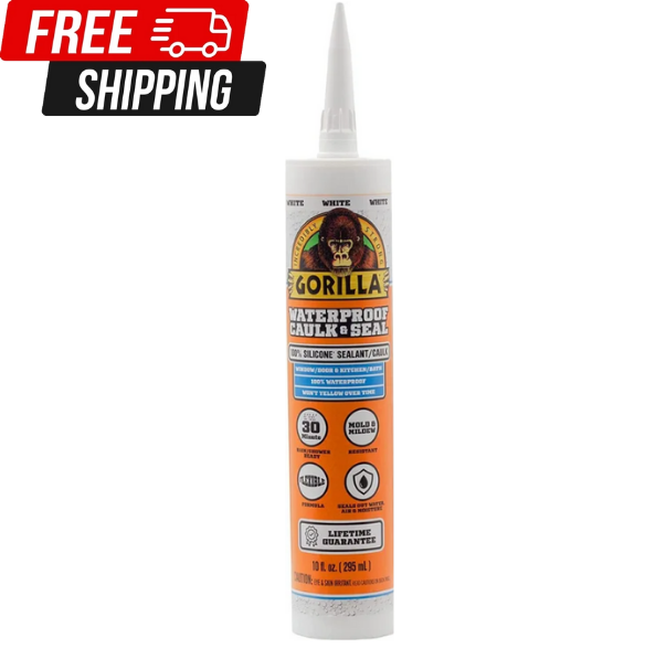 Gorilla Waterproof Caulk & Seal 100% Silicone Sealant, 10oz Cartridge, White...