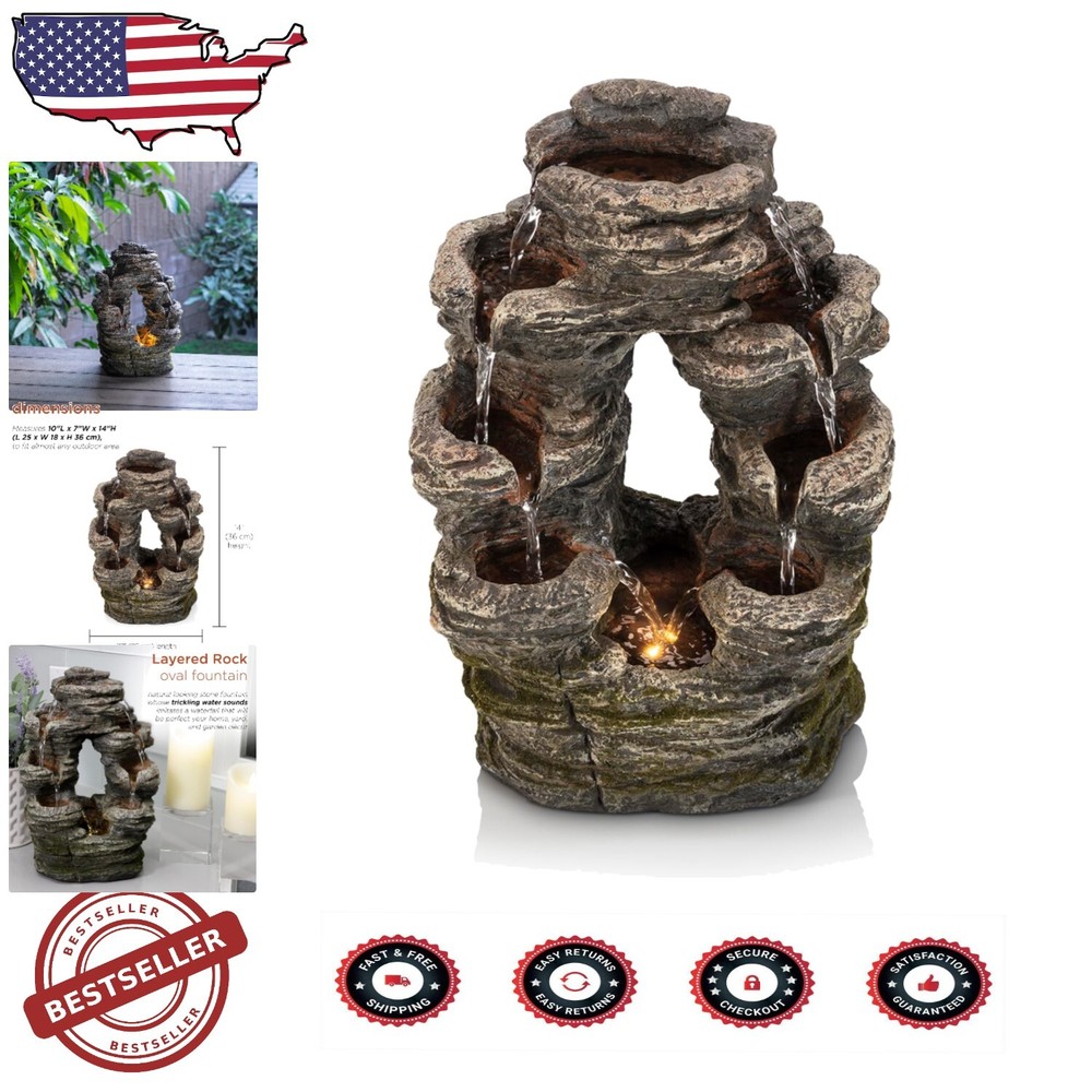 Indoor Brown Rock Waterfall Fountain for Home or Office Desk Décor