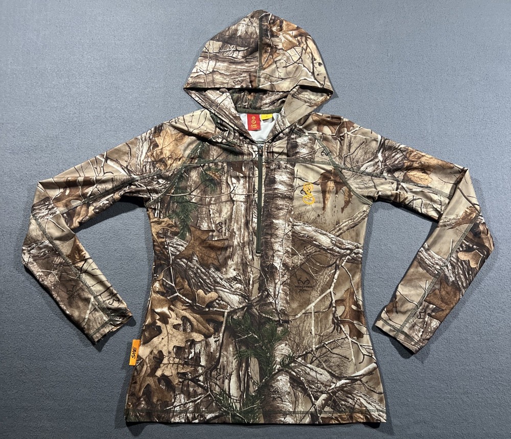 SHE Outdoor Realtree Camo 1/4 Zip Shirt Womens Medium Camo Long Sleeve Hooded