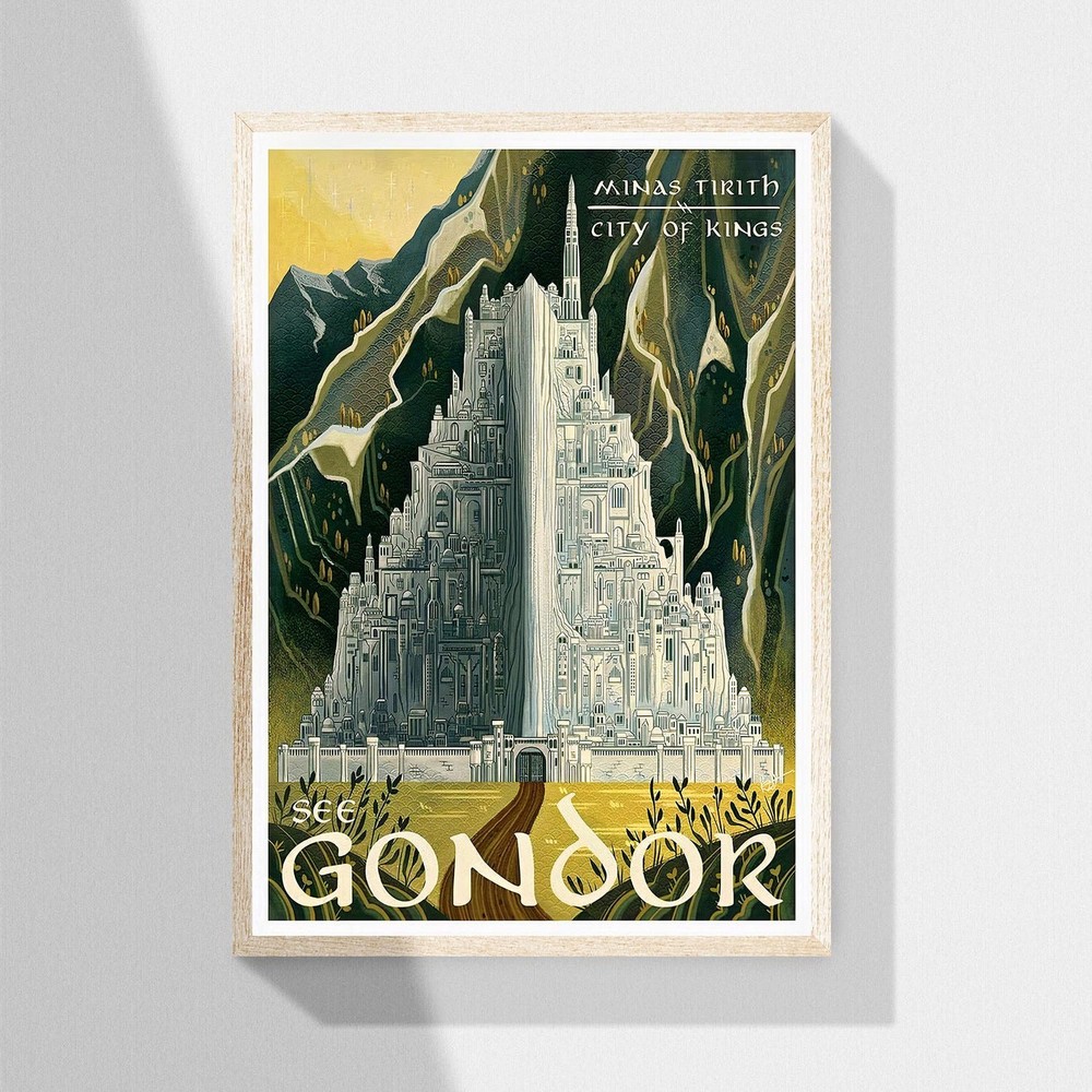 Gondor Minas Tirith Travel Poster Fantasy Rings Wall Art Lord Canvas