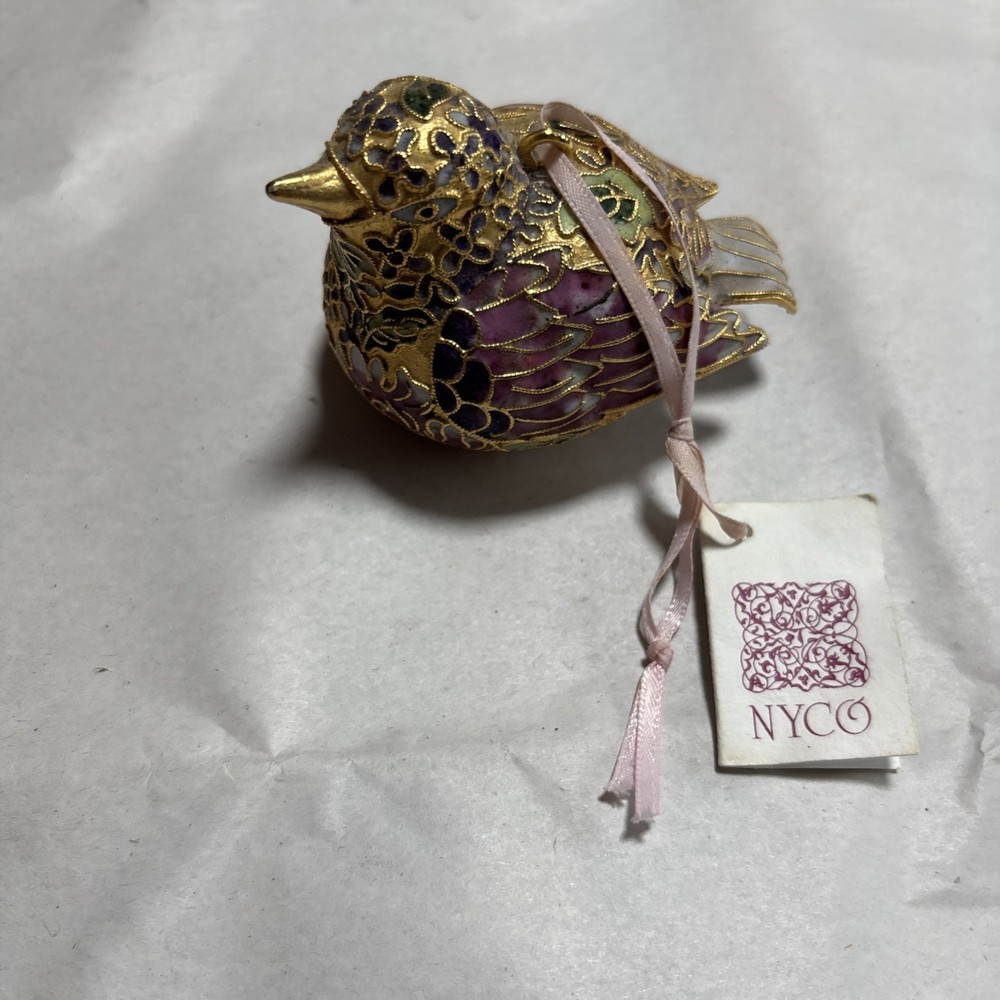 Vintage Cloisonné Bird Figurine Multi Color Enamel Metal Ornament Nyco With Tag