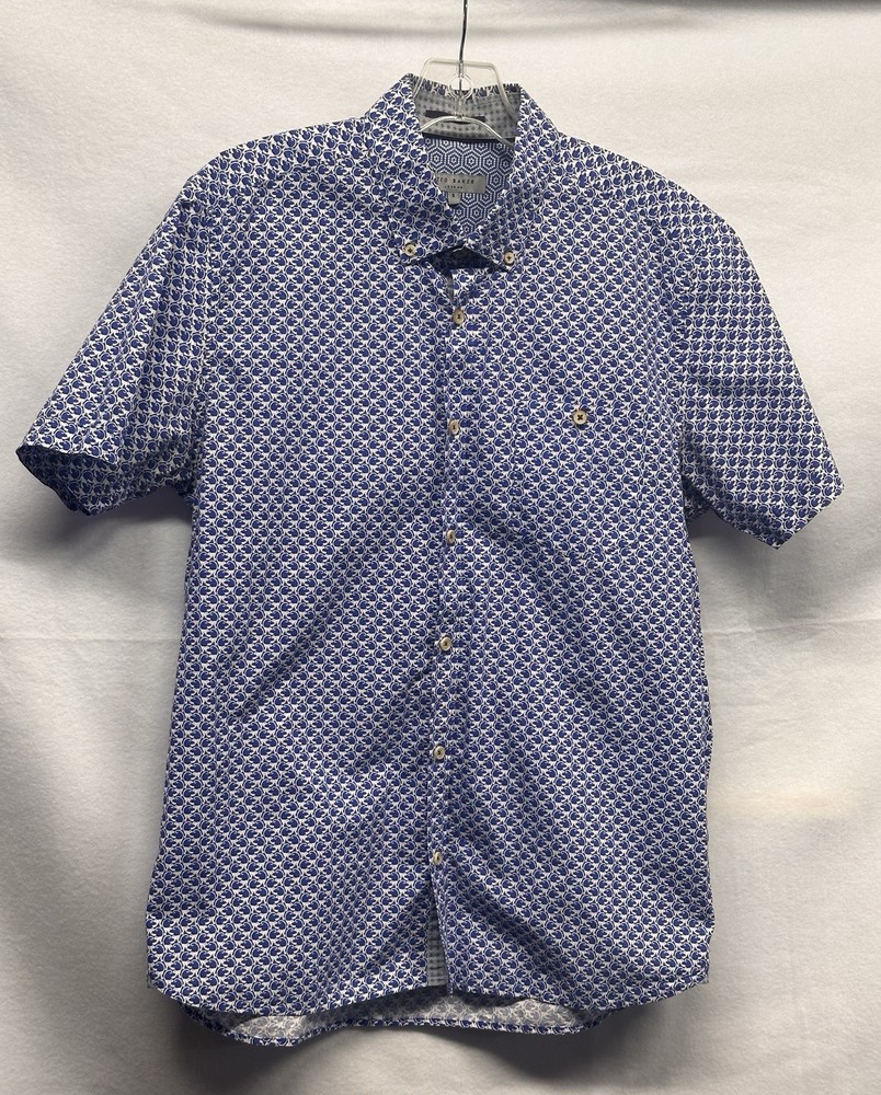 Ted Baker London Men’s Short Sleeve Shirt Large Cotton Monkey Print