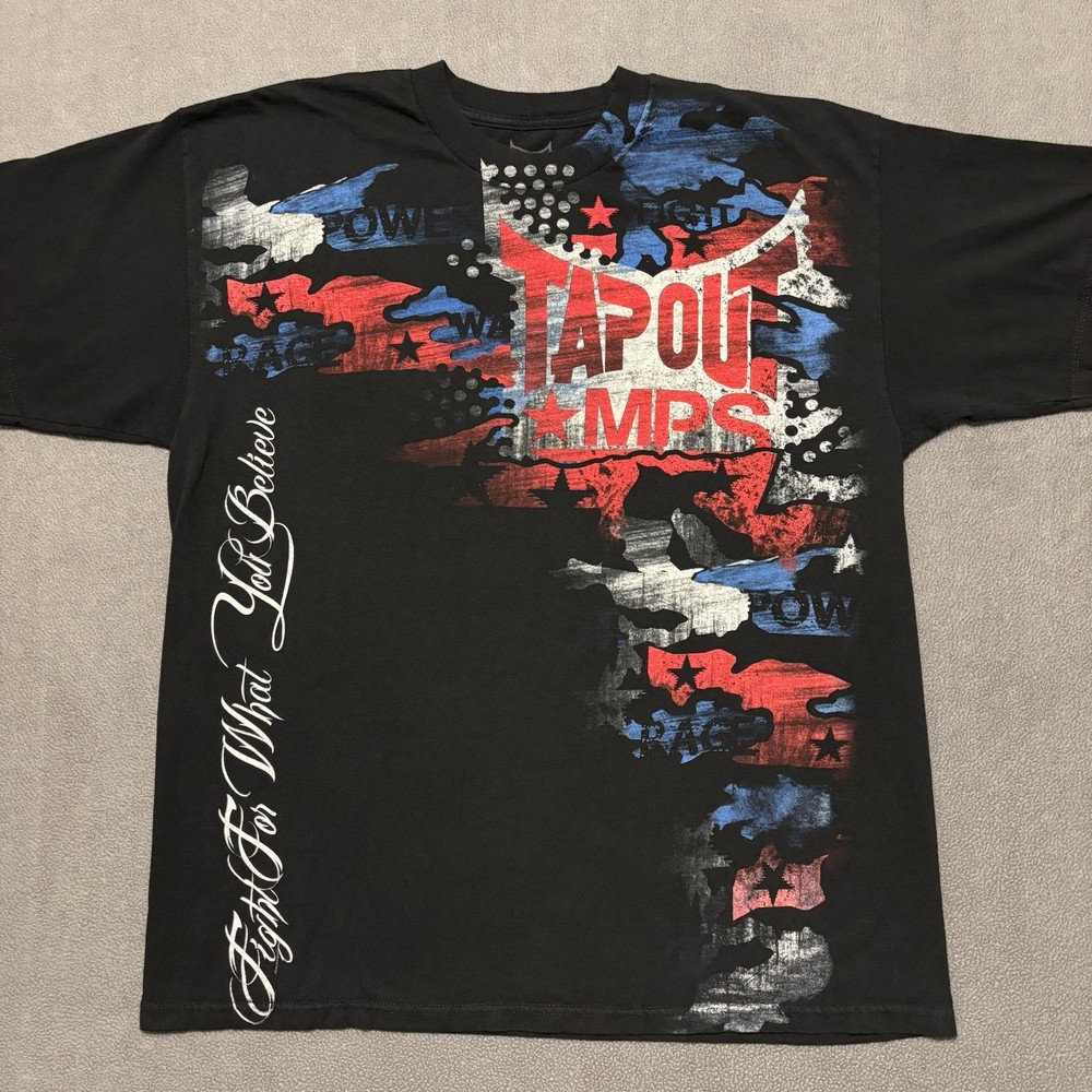 Vintage TapOut MPS Shirt Men's Size XL Black US Flag Fight For What You Believe