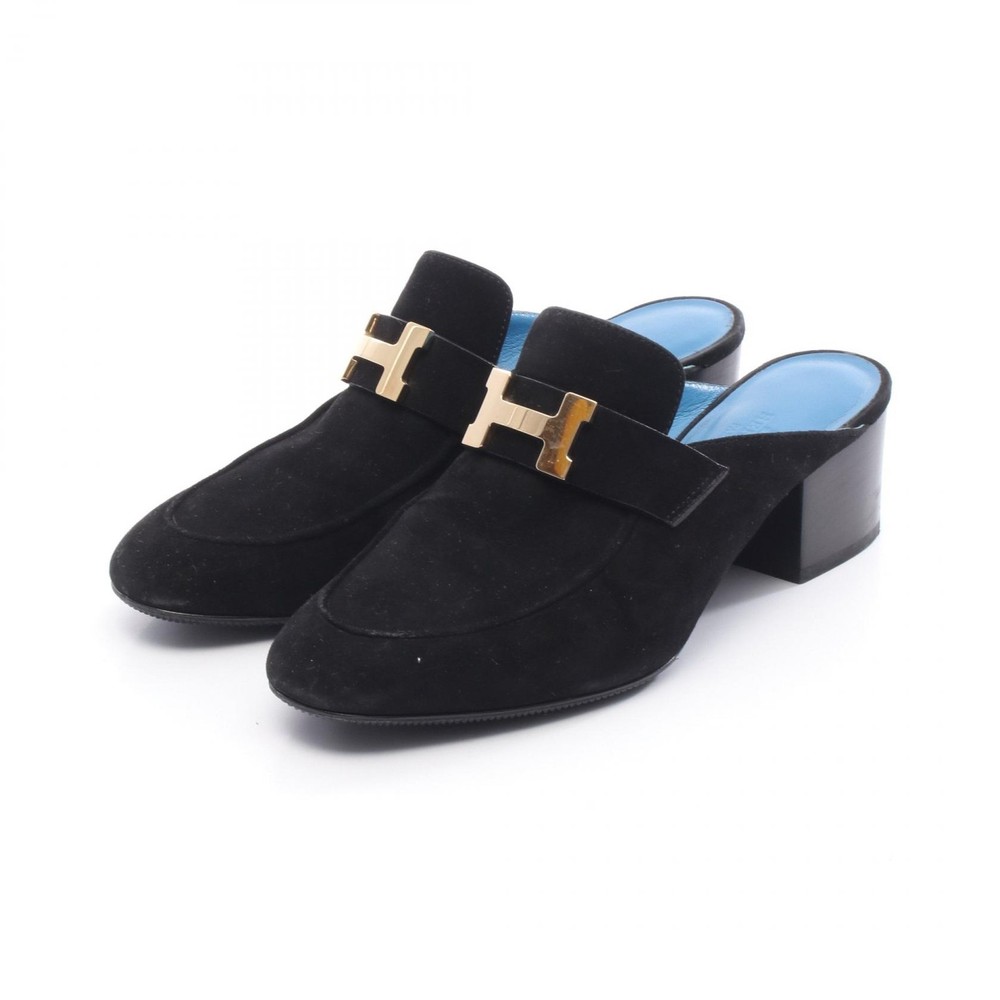 HERMES Paradi Mule Sandal shoes Suede Black Used Women size 35