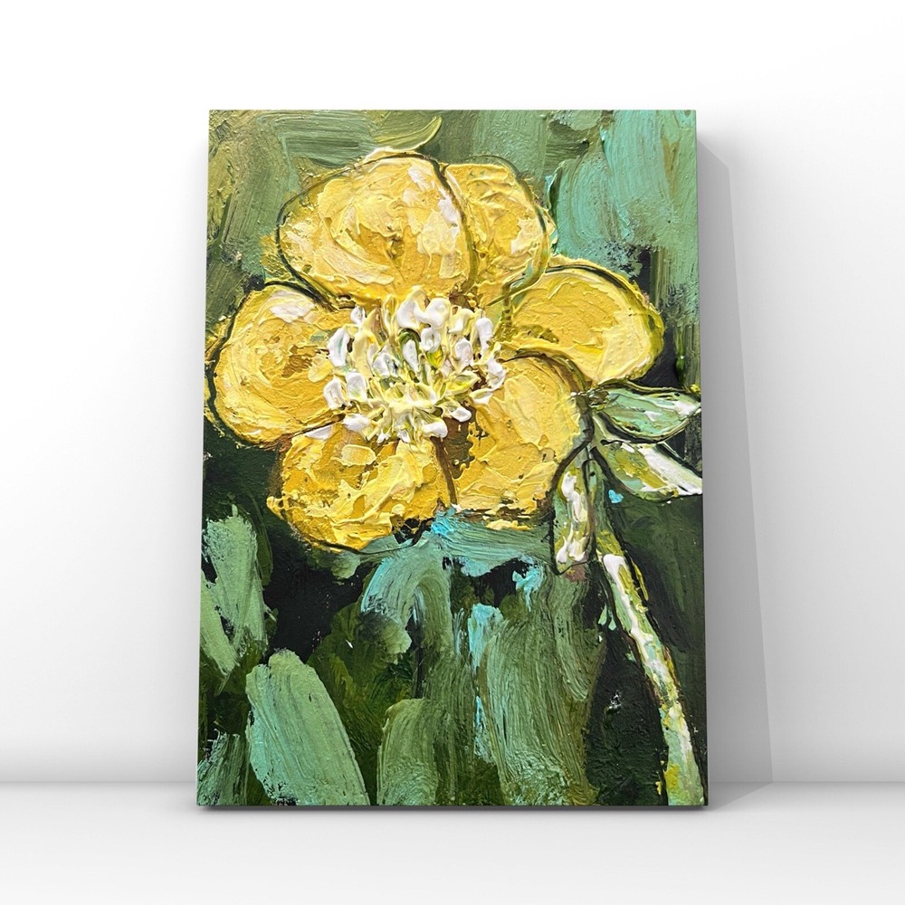 Miniature Impressionist Yellow Floral Oil Painting Original Artwork