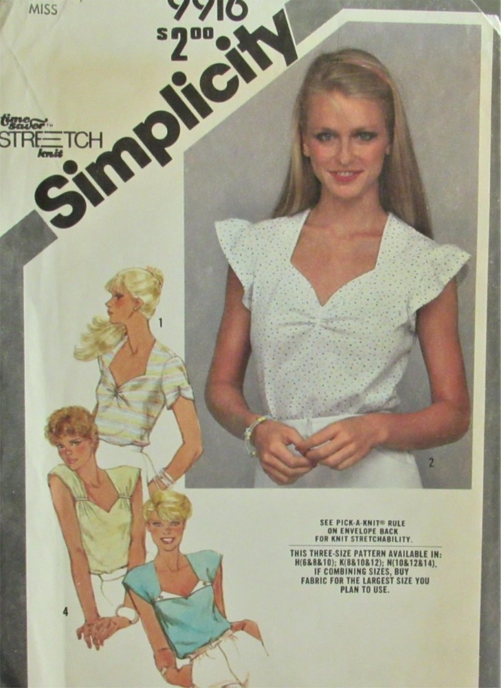 VTG Simplicity 9916 Misses 10-14 Boho Sweetheart Neckline Knit Top Shirt Pattern