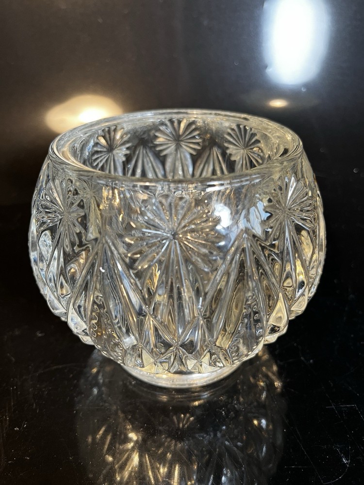 Vtg Avon Glow Starburst & Diamond Crystal Cut Glass Votive Candle Holder Globe