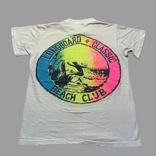 Vintage 80s Longboard Classic Beach Club Surf Tropical Heat Pocket T-Shirt Small