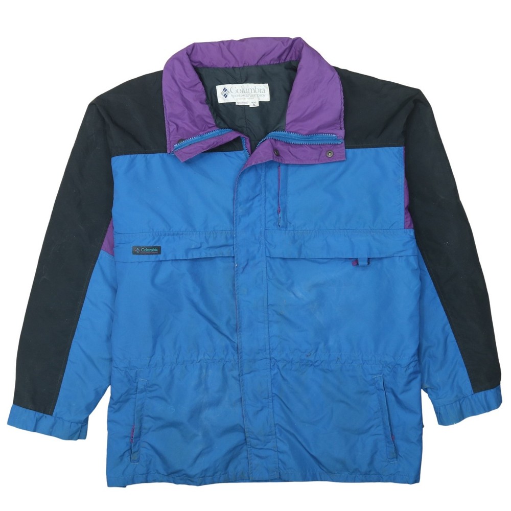 Columbia Mens Windbreaker Jacket Blue Purple Zip Pockets Radial Sleeve Coat XL