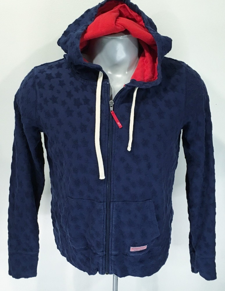 VINEYARD VINES M Medium Womens Full Zip Blue Stars Print Sweatshirt Hoodie