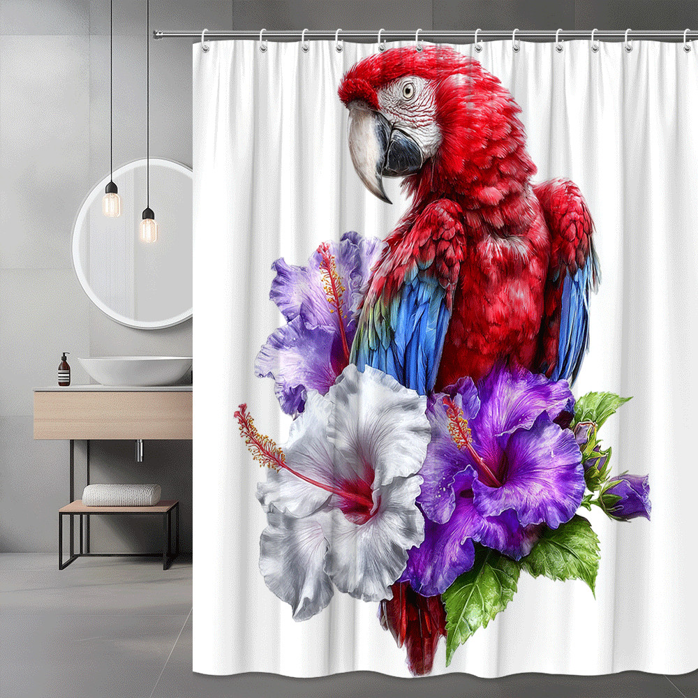 Macaw and Hibiscus Shower Curtain Floral Bird Print