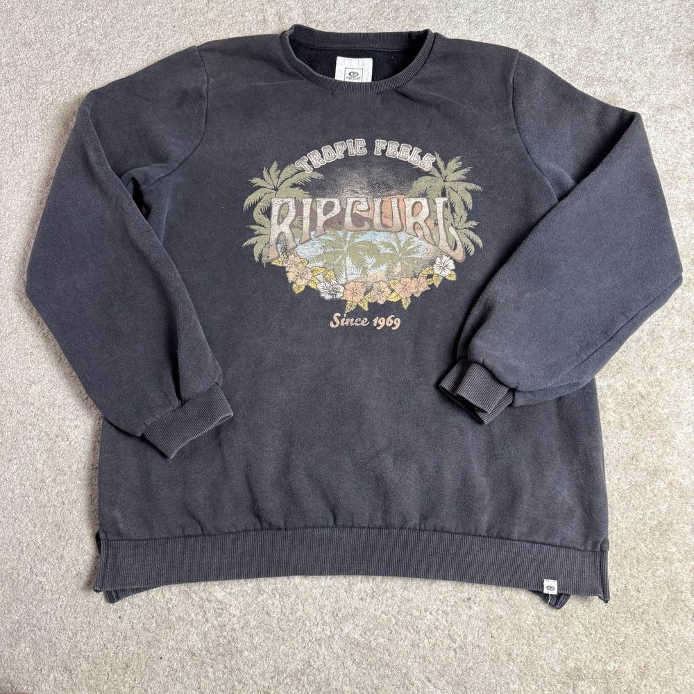 Rip Curl Mens Small Crewneck Sweatshirt Tropic Feels Graphic Print 1969 Black