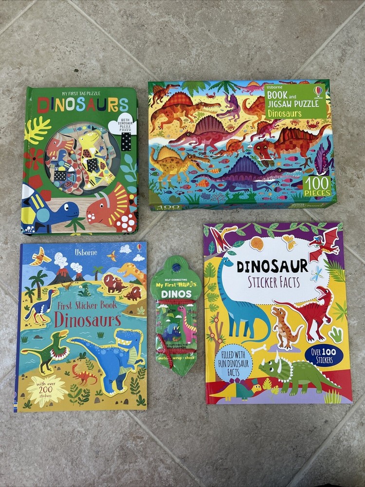 Lot Of 5 New Dinosaur Books Puzzles Educational Toys Set Homeschool Retail Is 50