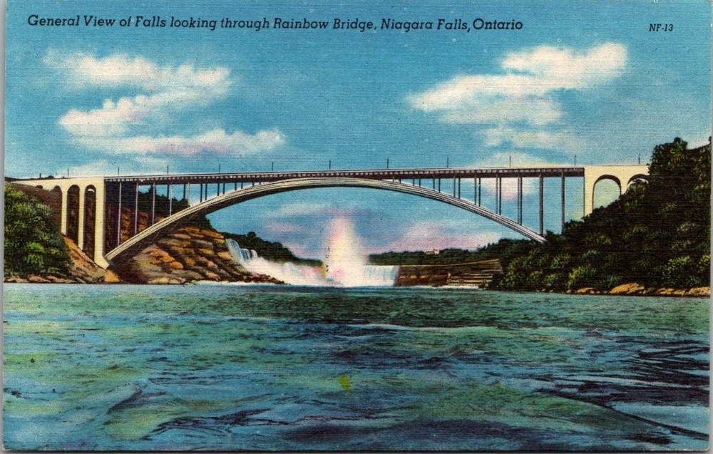 Vintage Linen Postcard: Rainbow Bridge, Niagara Falls, Ontario, Canada