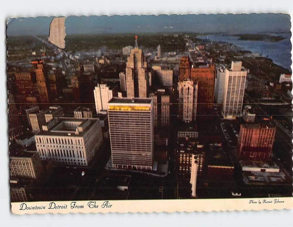 Postcard Downtown Detroit From Air Detroit Michigan USA