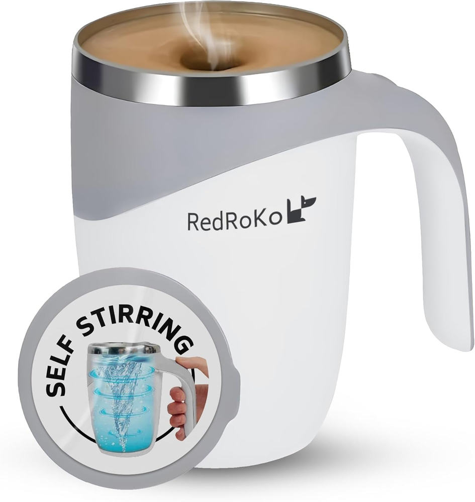 Self Stirring Mug with Lid - Automatic Magnetic Spinning Cup for Coffee