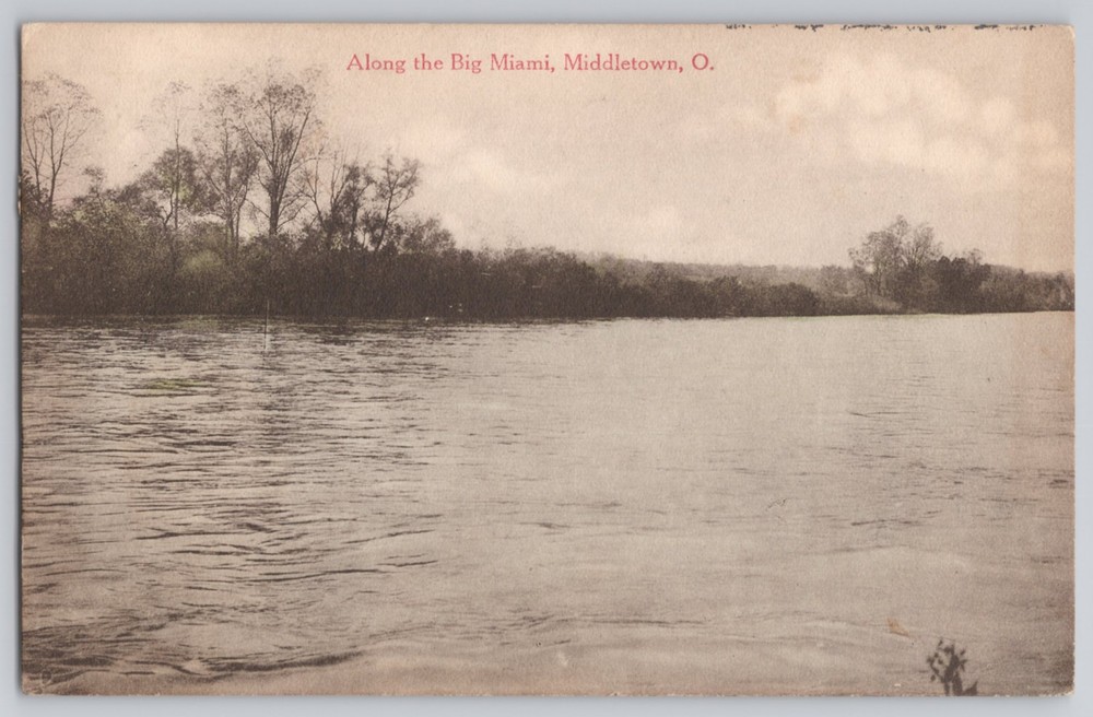Middletown, Ohio Along Big Miami River, tree-lined bank, Divided Back 1912
