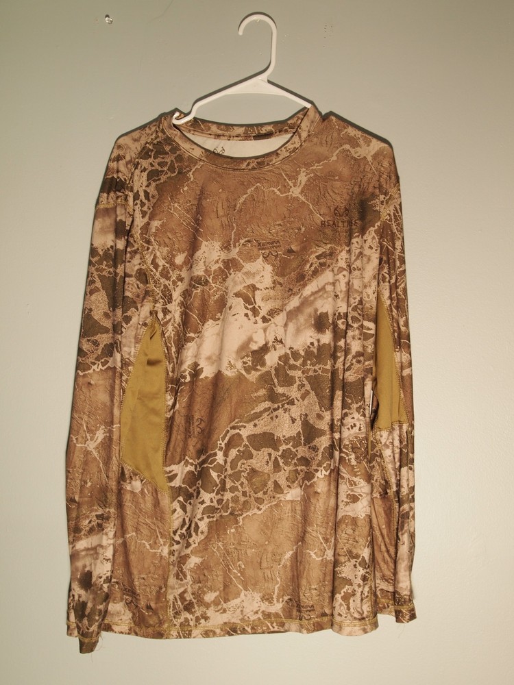 Realtree Shirt Mens L Brown Green Timber Camo Long Sleeve Performance Hunting