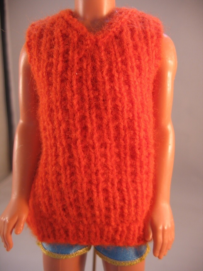 Hand Knit Doll Clothes ORANGE Sweater VEST fits 12