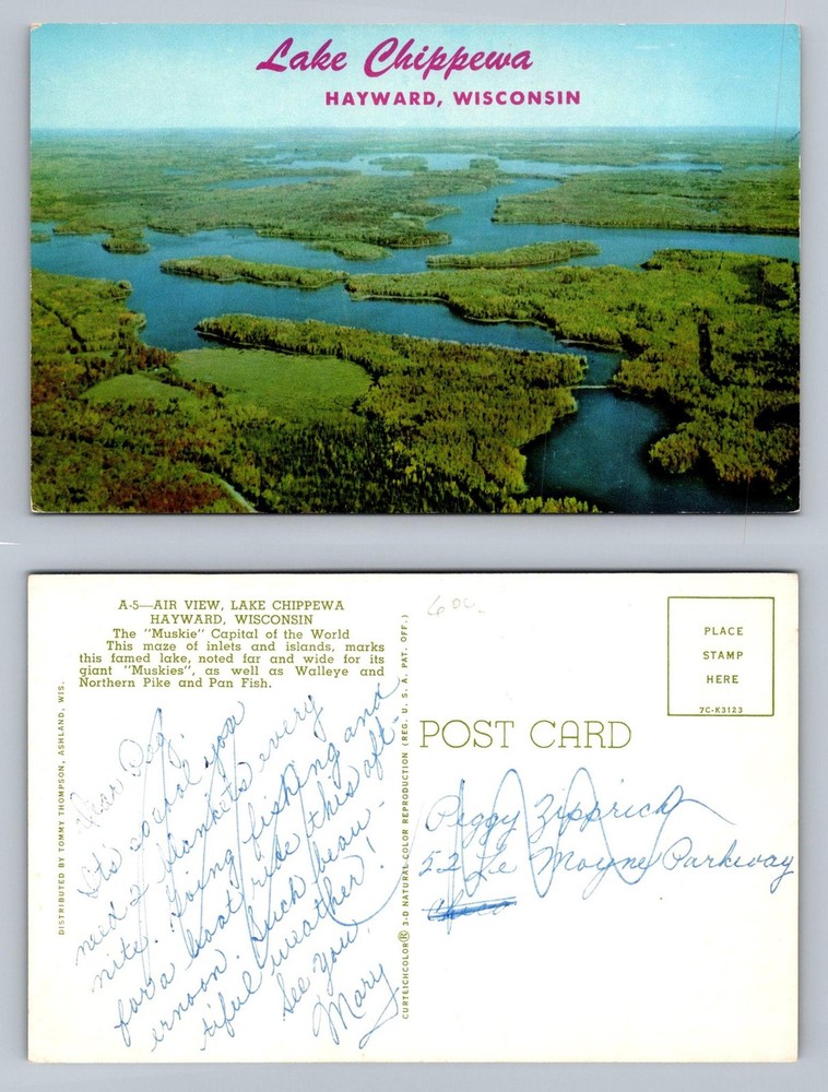 Hayward, WI-Wisconsin, Lake Chippewa Air View Islands Waterways Vintage Postcard