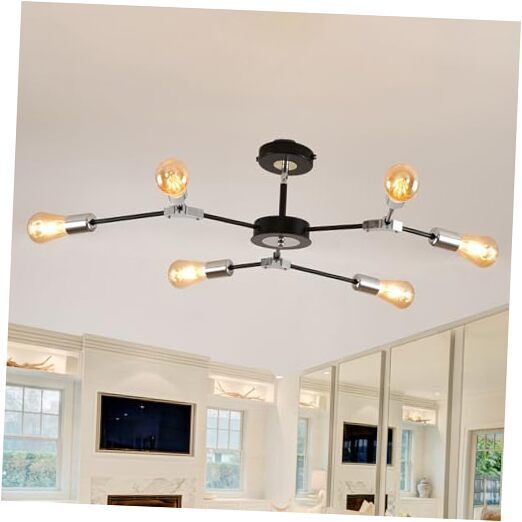DIY Modern Sputnik Ceiling Light -6Light Semi Flush Mount 6-Light Black Chrome