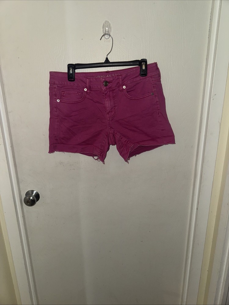American Eagle Women's Pink Stretch Shorts Size 10 Fringe Hem 90s