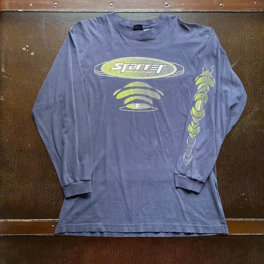 Vintage Y2K Starter Graphic Shirt Mens Large 2000s Skater Long Sleeve Navy Blue
