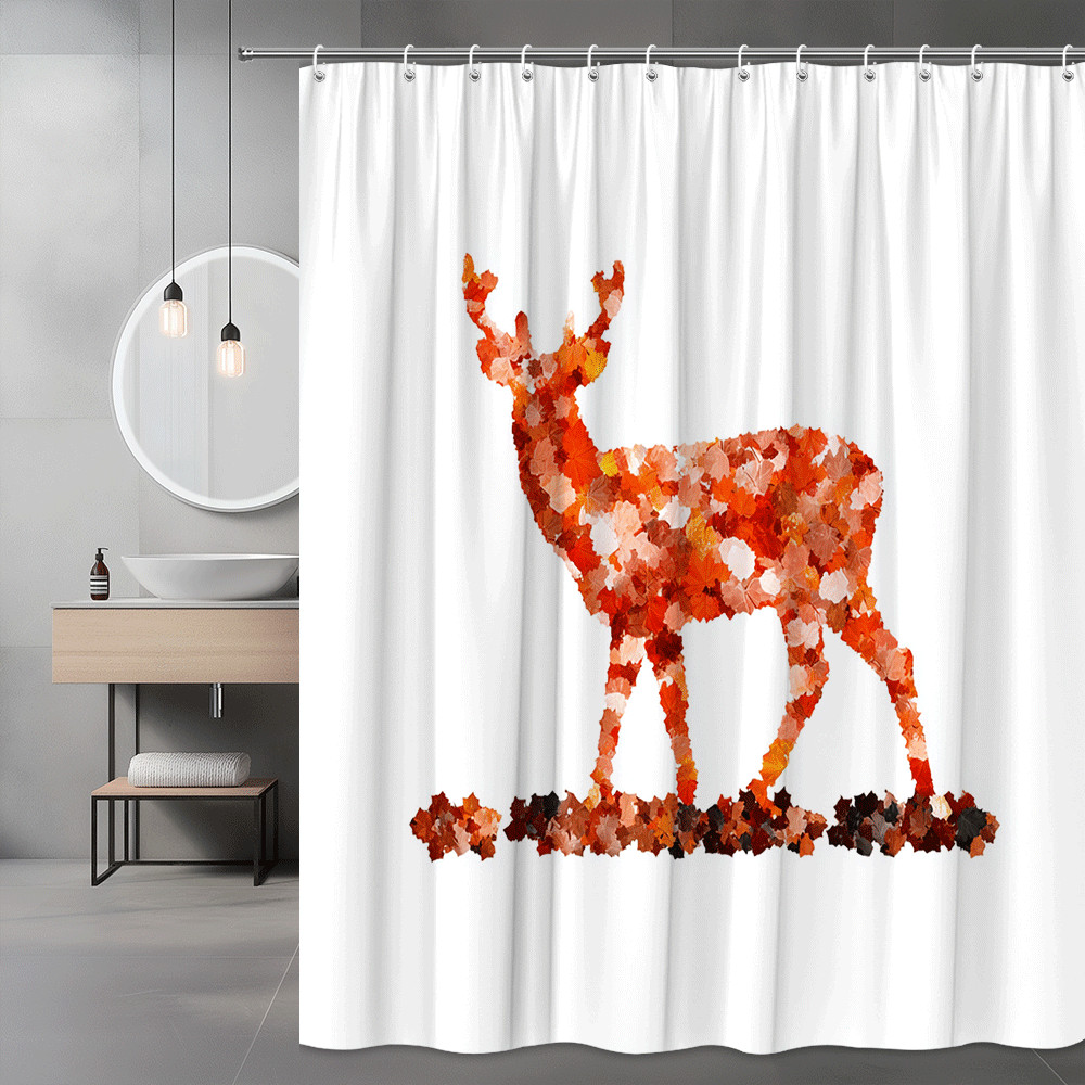 Deer Silhouette Shower Curtain Autumn Leaf Print