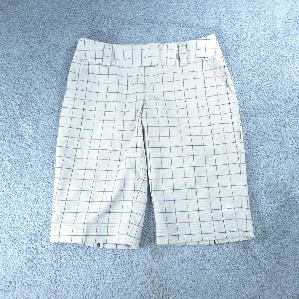 Adidas Shorts Womens 4 White Plaid Golf Bermuda 9 Inseam Stretch Casual Summer