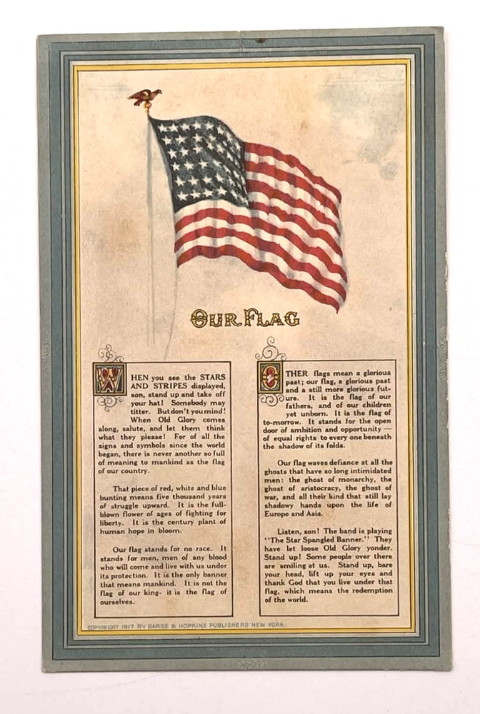 American Flag Our Flag Poem Patriotic WWI Era Postcard