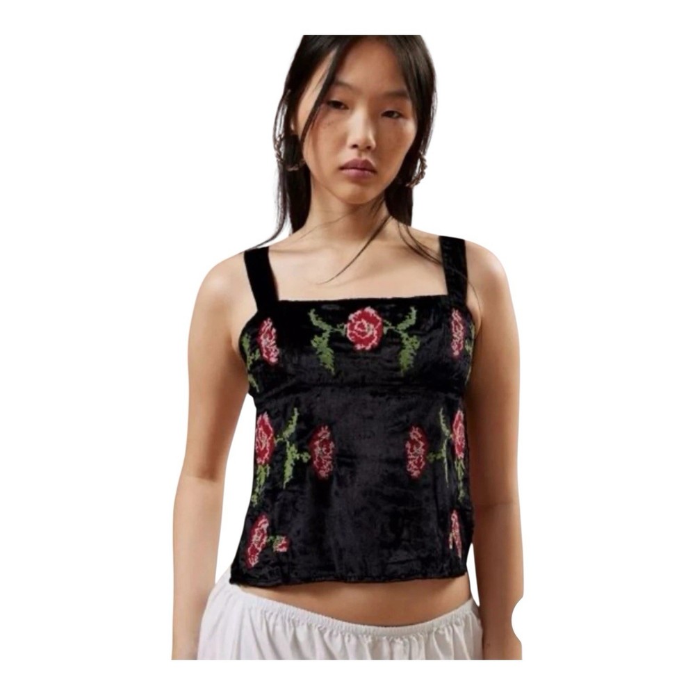 Urban Outfitters Kimchi Blue Jana Velvet Embroidered Top Small